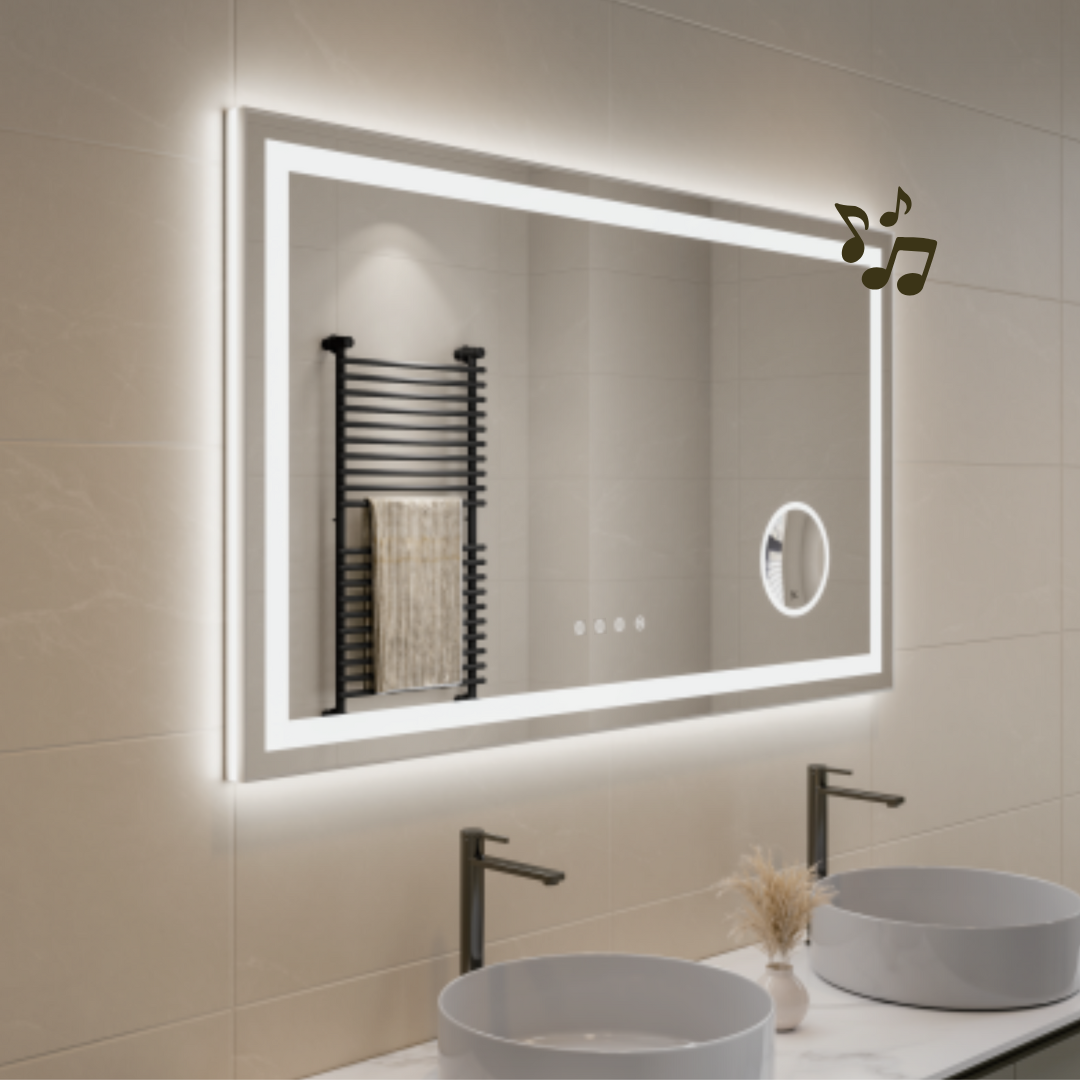 Rectangular LED Mirror with Bluetooth & Magnifying Mirror