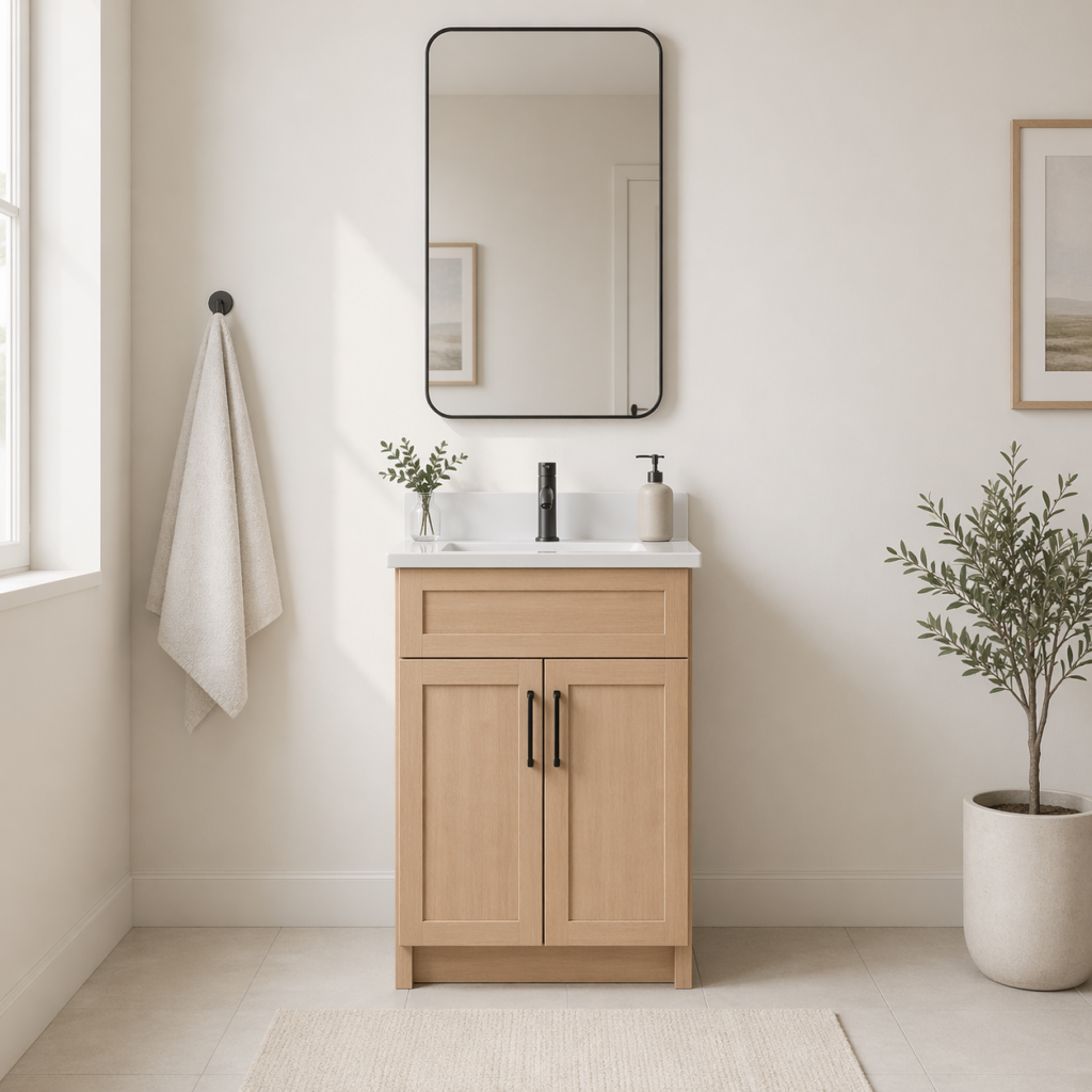 Oak Veneer Bathroom Vanity 24" with Countertop