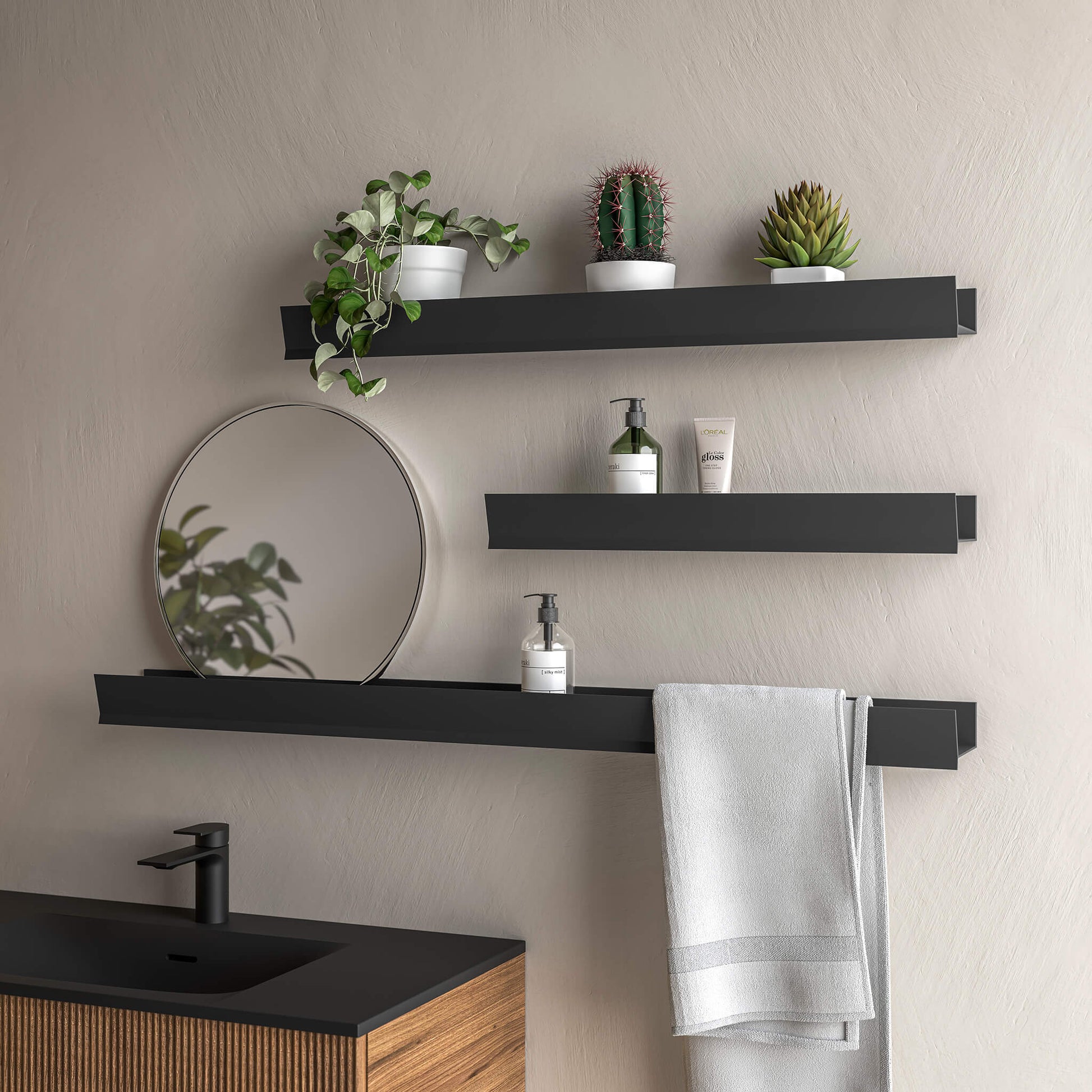 Moon 36" Wallmount Shelf with Towel Opening