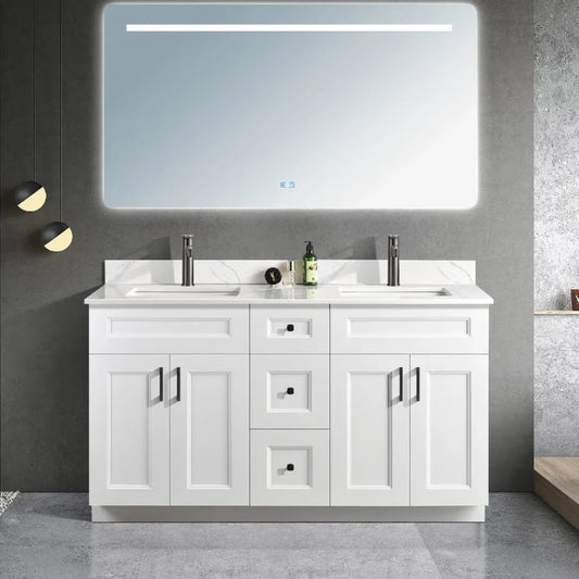Solid Wood Bathroom Vanity 60" Double Sink with Countertop
