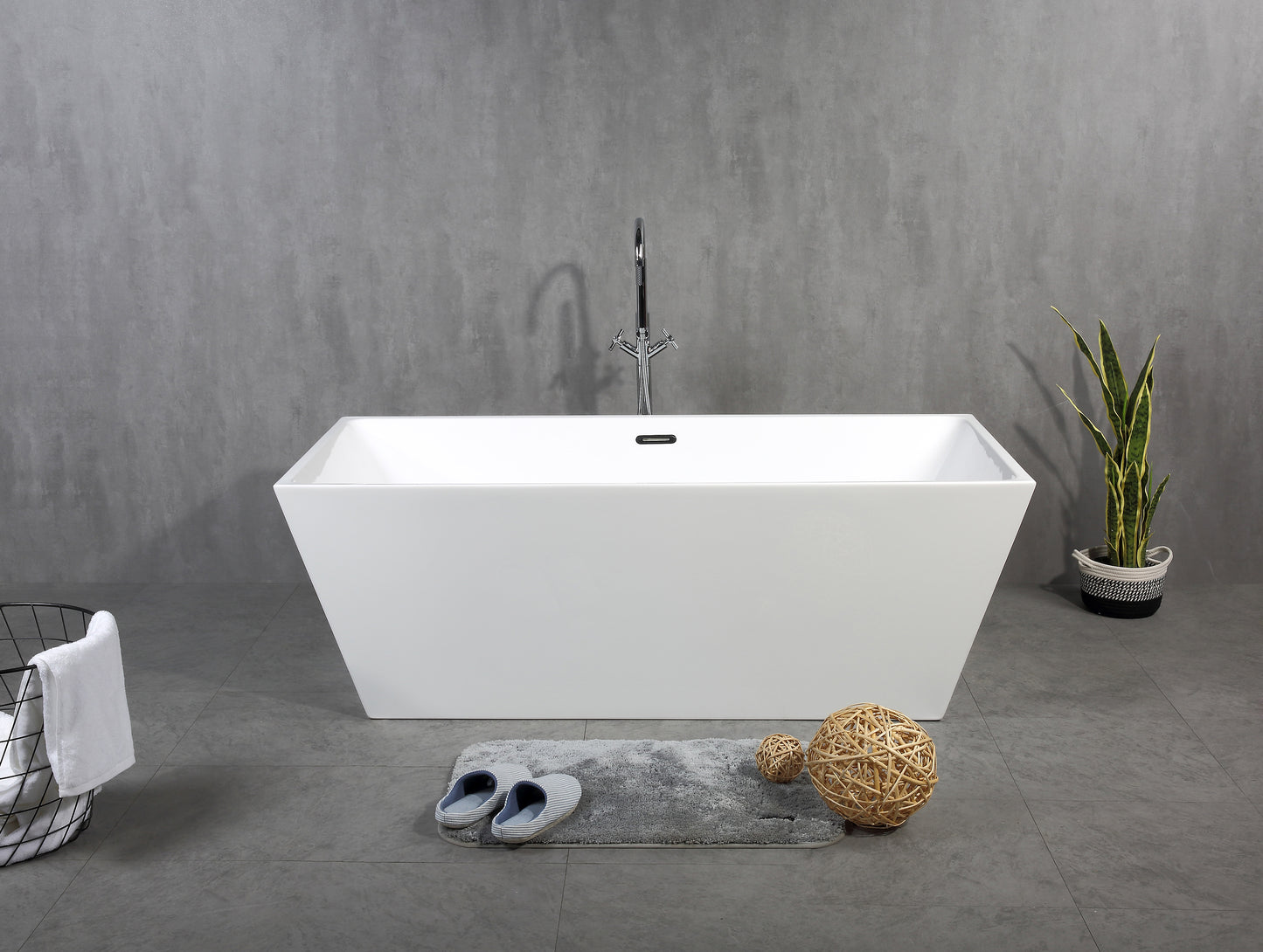 Freestanding Bathtub, Square with Slotted Overflow