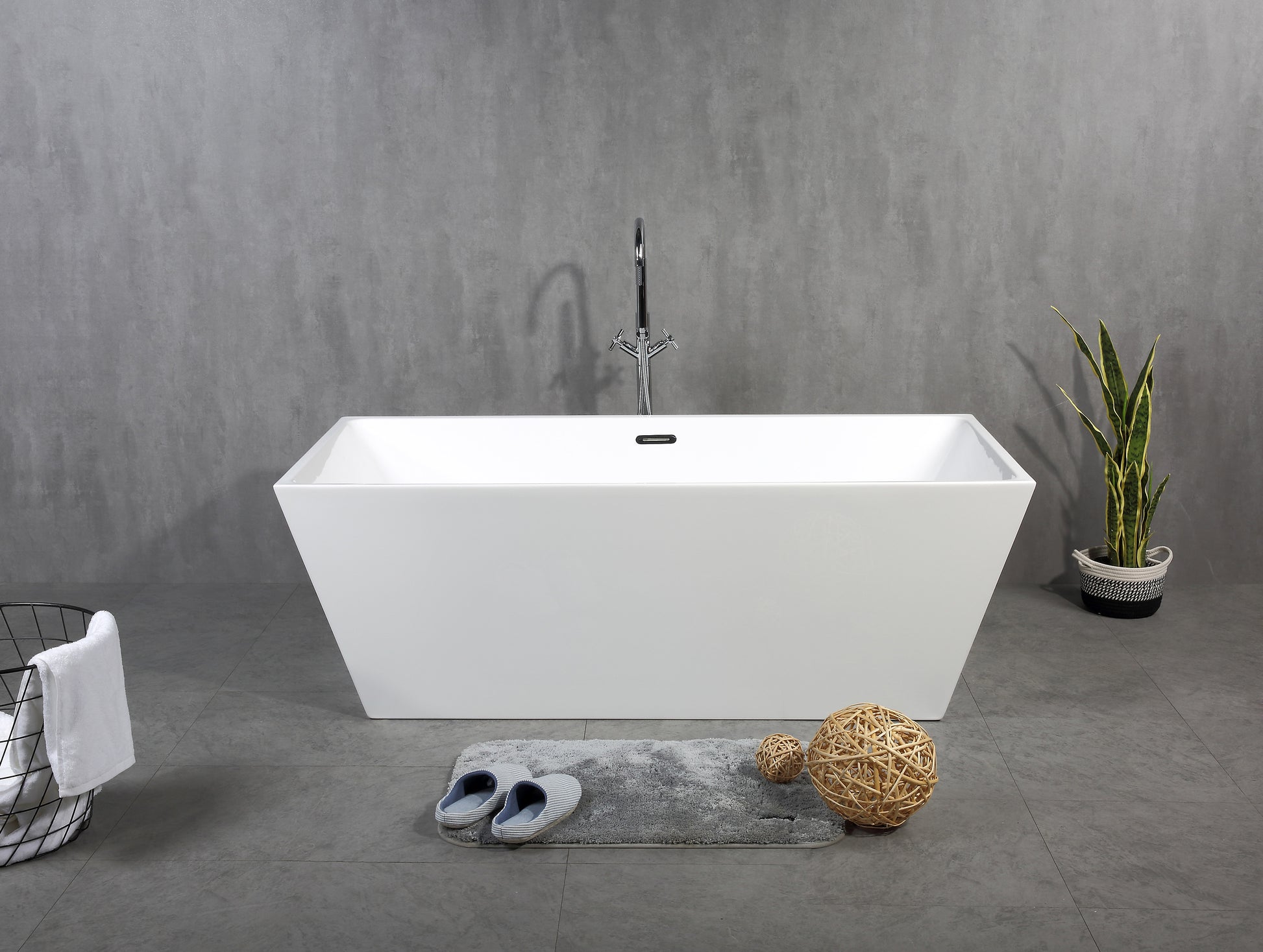 Freestanding Bathtub, Square with Slotted Overflow