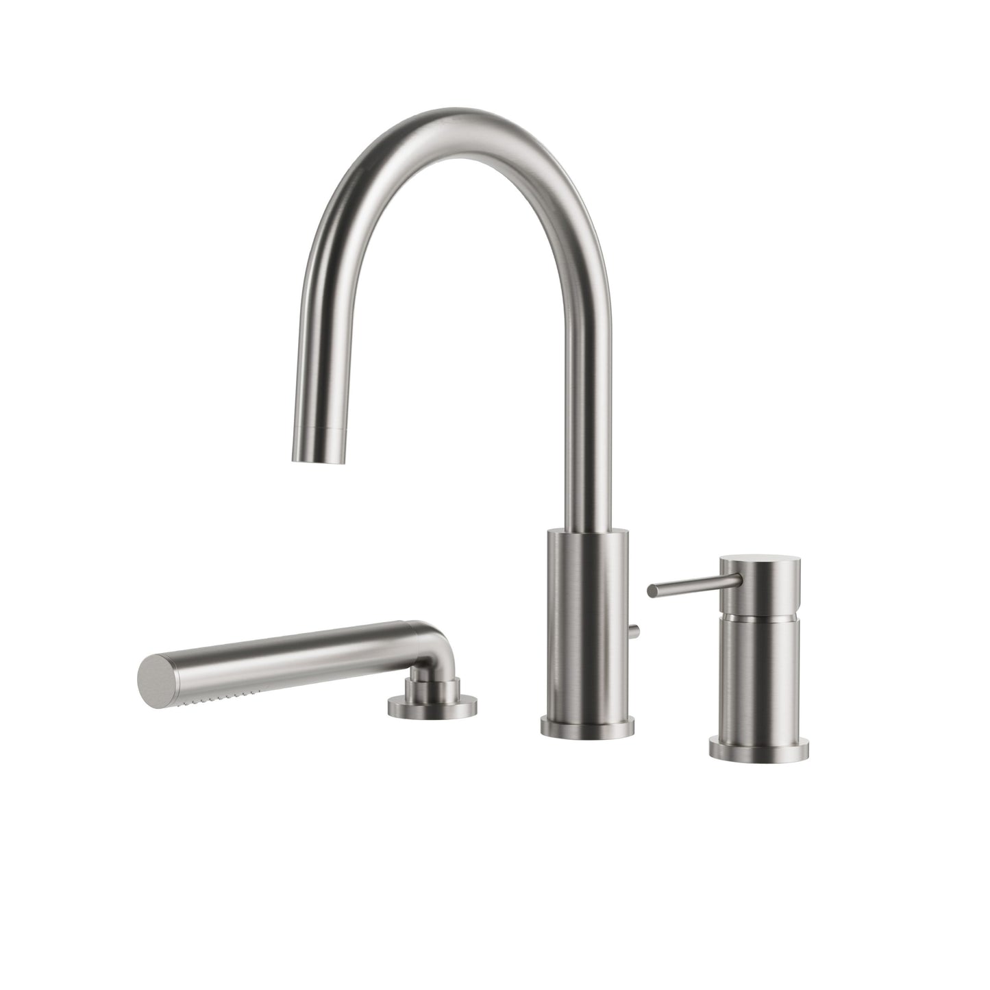 Umix 3-piece Deckmount Tub Filler with Handshower – Brushed Nickel PVD
