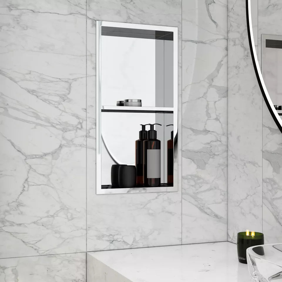 12x24 Double Shower Niche, Stainless Steel