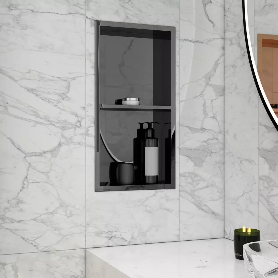 12x24 Double Shower Niche, Stainless Steel