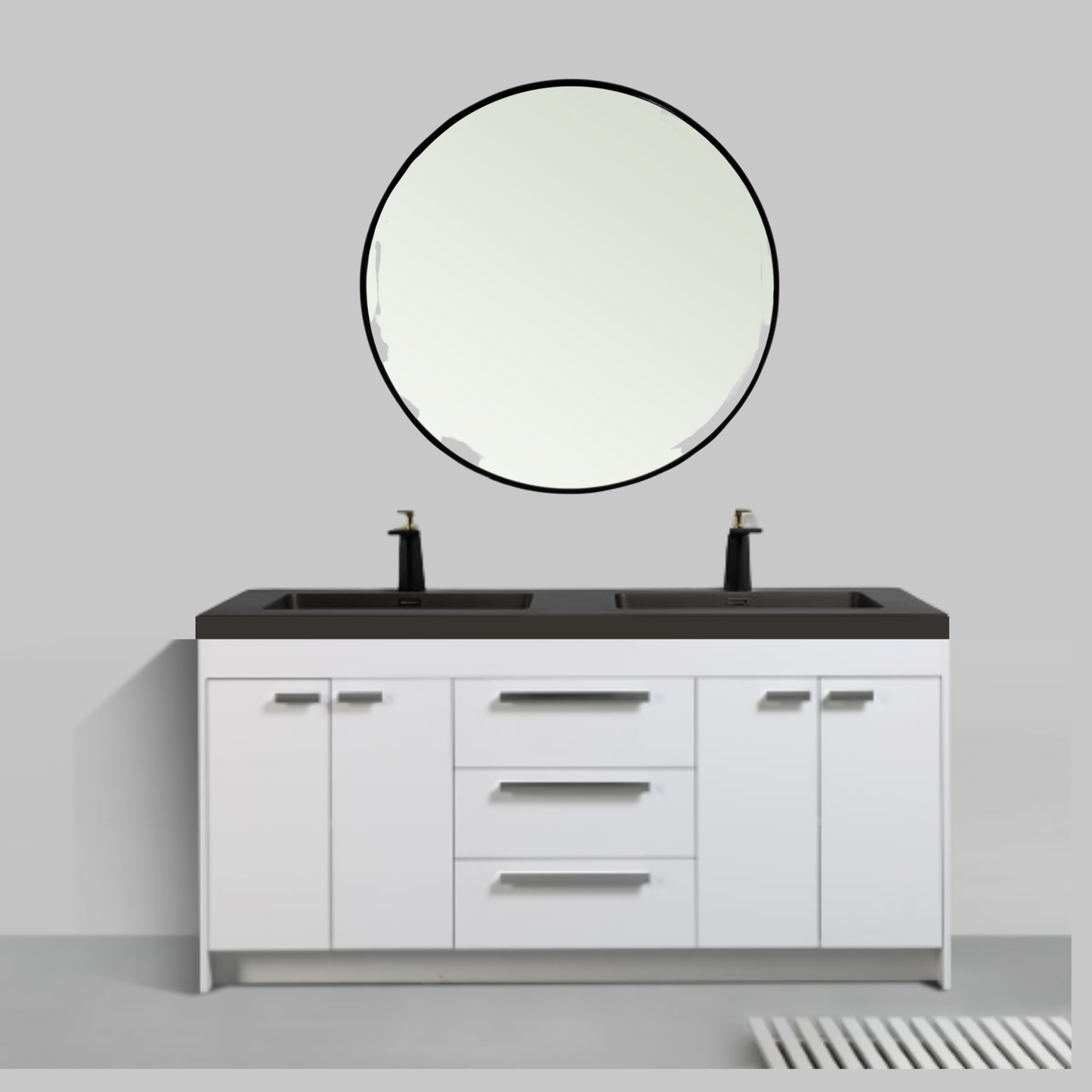 Lunix 72in Double Sink Free Standing Vanity Glossy White