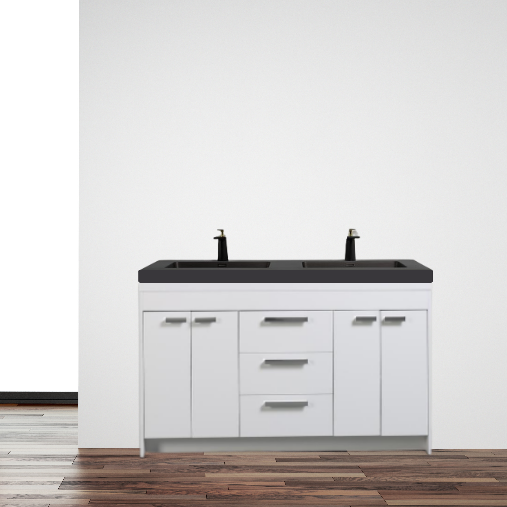 Lunix 60in Double Sink Free Standing Vanity Glossy White