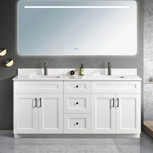 Solid Wood Bathroom Vanity 72" Double Sink with Countertop