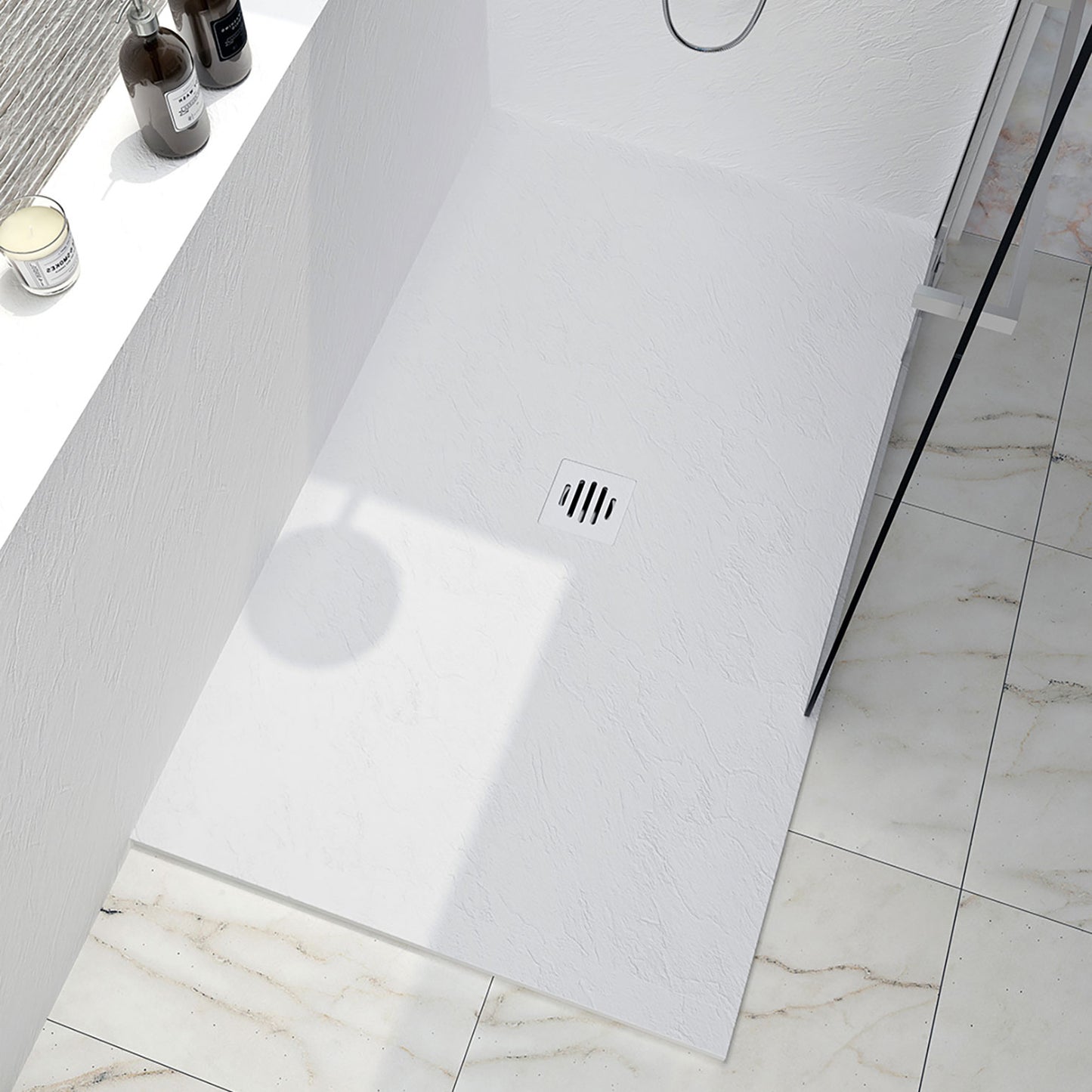 Shower Base Slate 48x36, In a corner, wall on the right