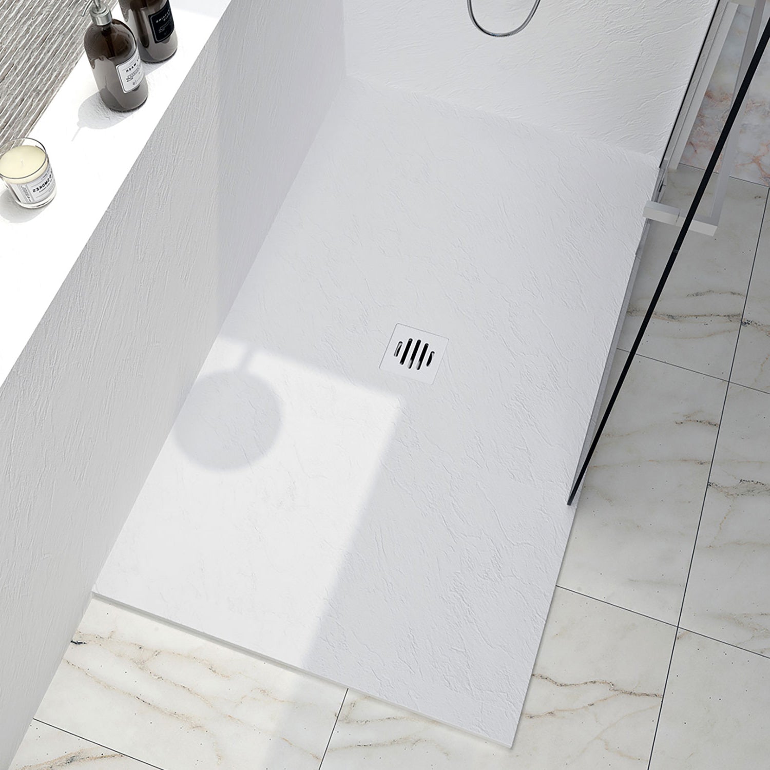 Shower Base Slate 54x36, In a corner, wall on the right