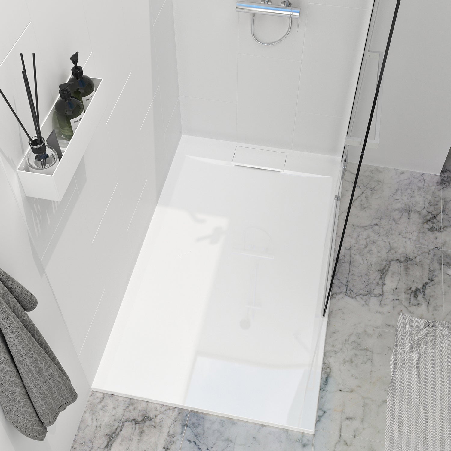 Shower Base Liss 60x32, In a corner, wall on the right, drain on the right