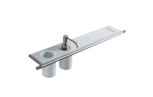 Liquid soap dispenser, glass holder and shelf