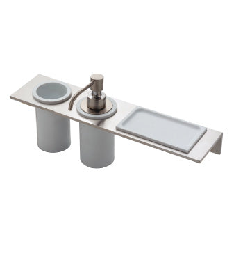 Liquid soap dispenser, glass holder and shelf – Inox (IS)