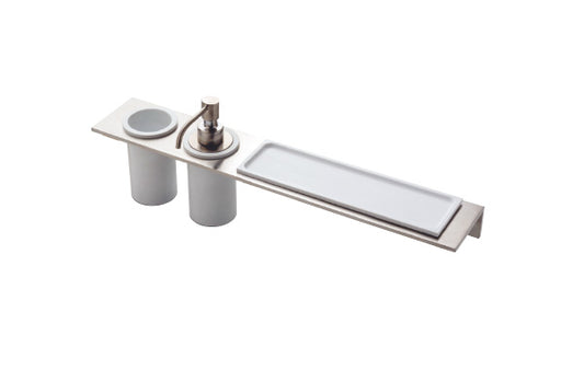 Liquid soap dispenser, glass holder and shelf – Inox (IS)