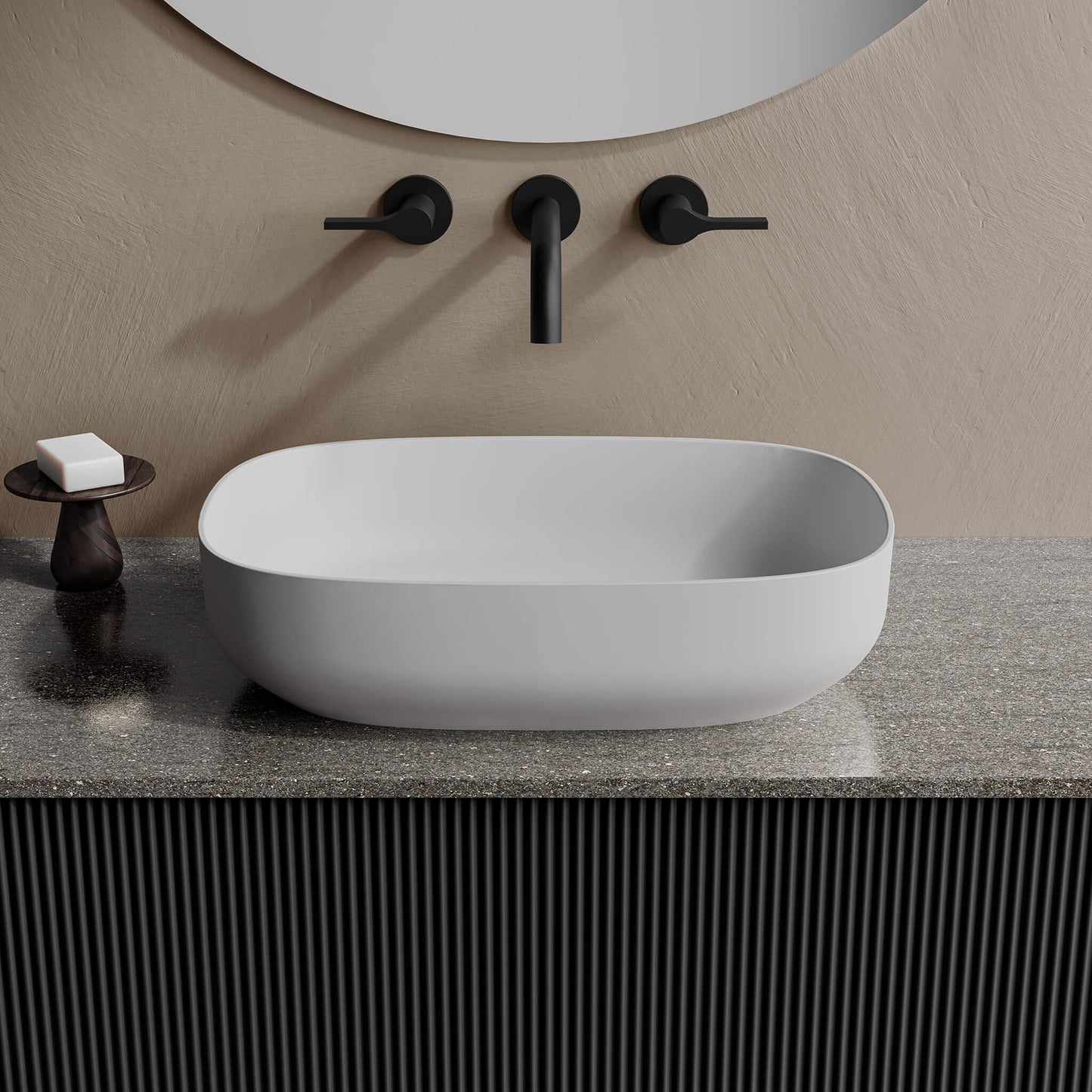 Onda Rectangular Countertop Basin 19"×12.5" – Black Matte