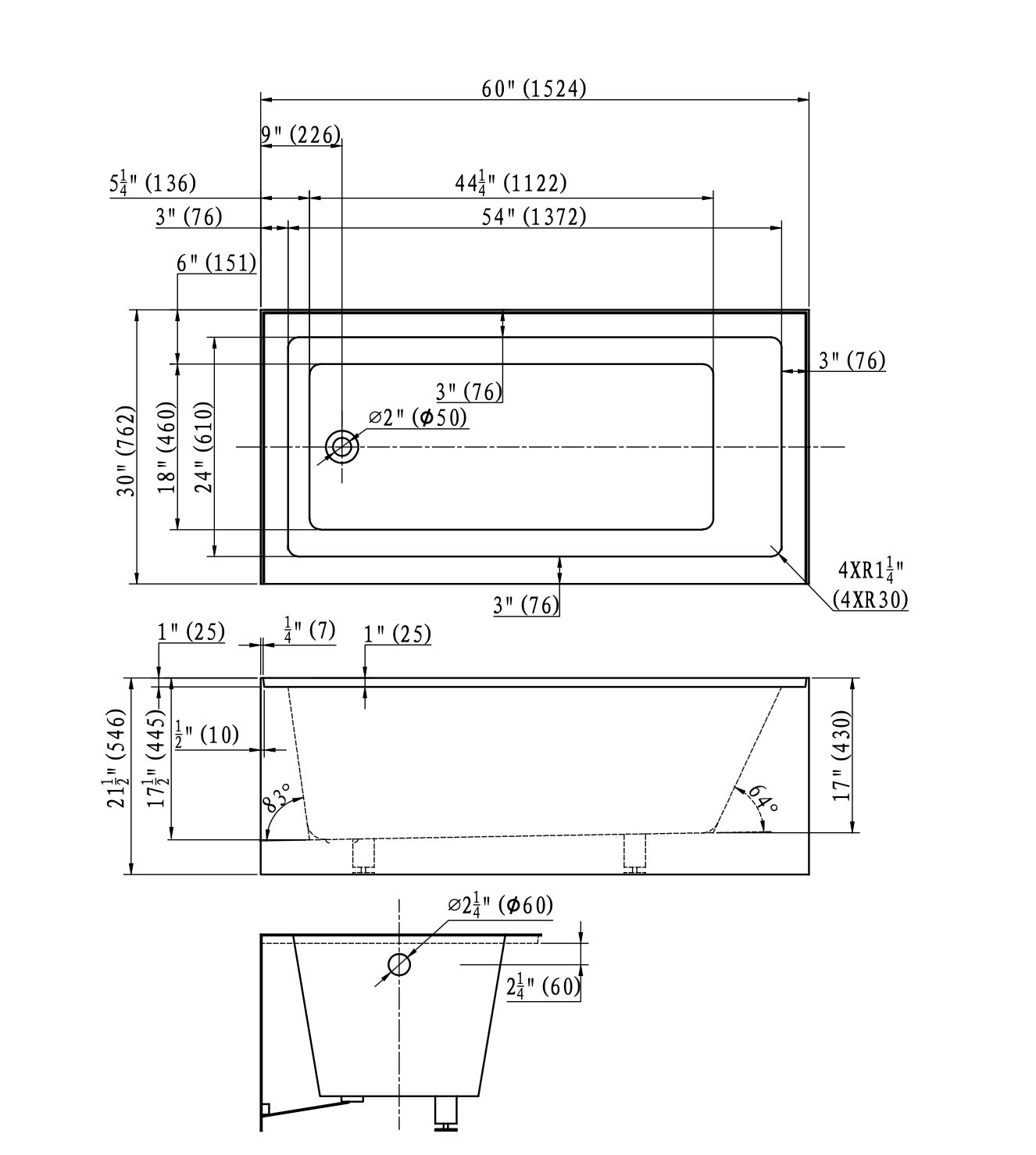 Lauretta Alcove Bathtub - BRAN Right Drain