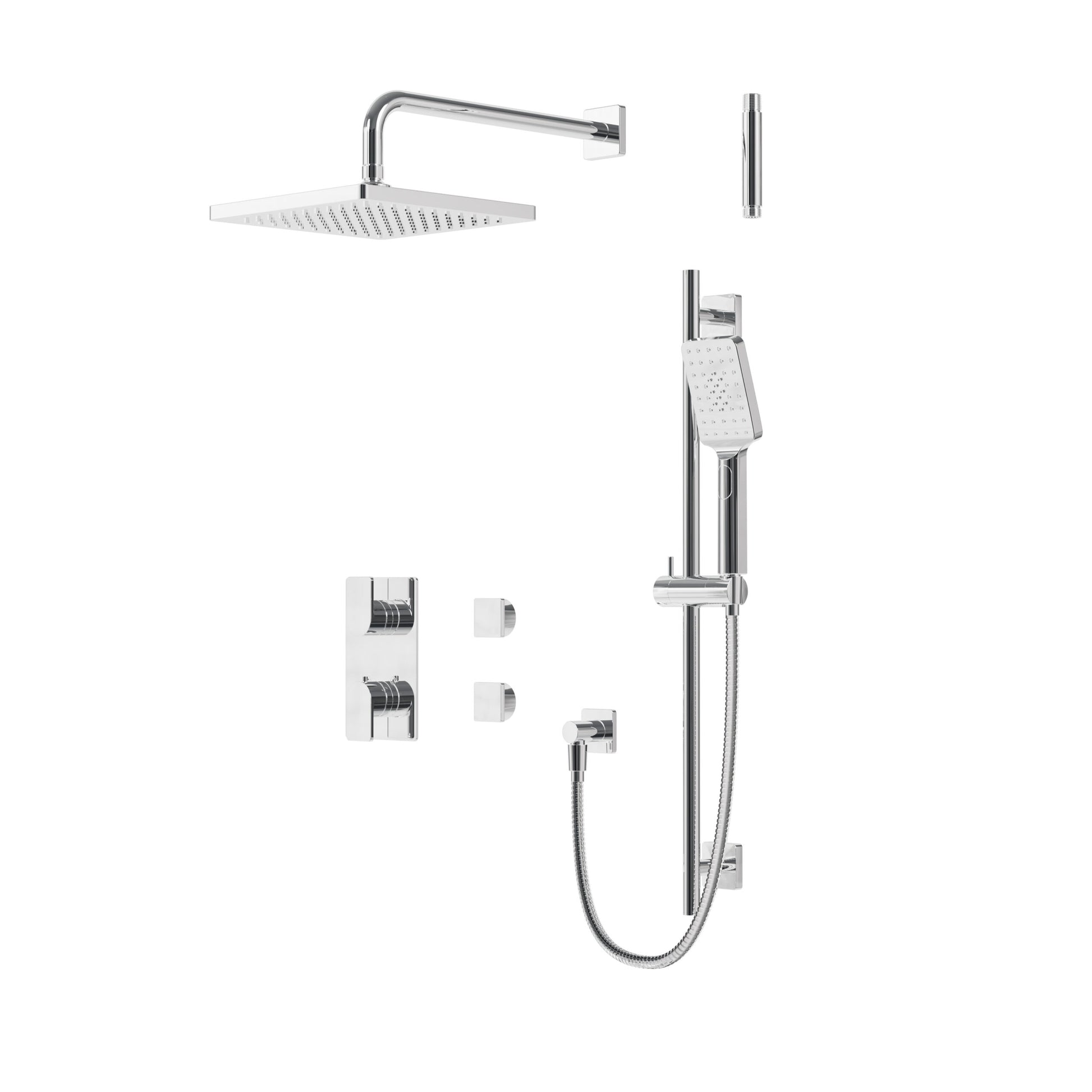 Square Thermostatic Shower Trim Kit – 2-way Shared – Polished Chrome