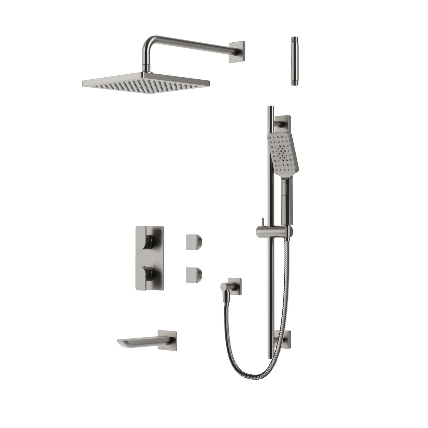 Square Rounded Thermostatic Shower Trim Kit – 3-way Non-shared (G) – Brushed Nickel PVD