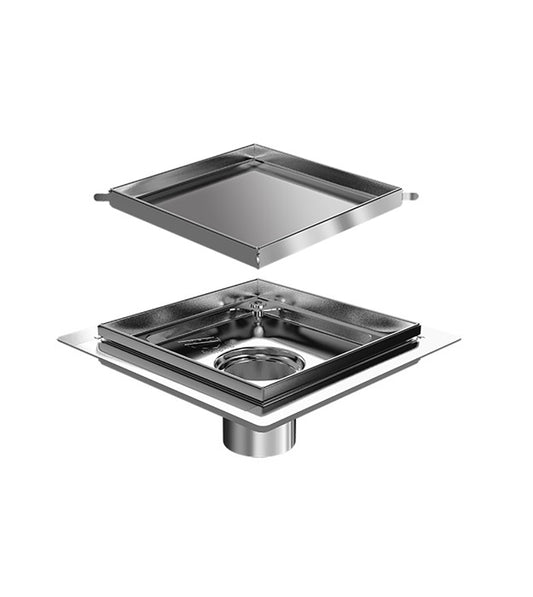 Complete Square Drain 6"×6" Stainless