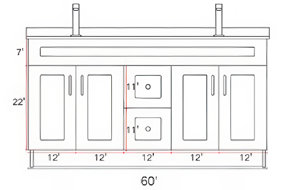 HDF Bathroom Vanity 60" Double Sink with Countertop