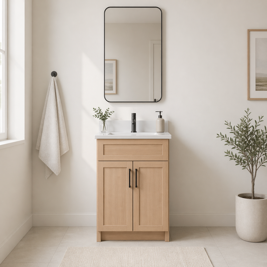 Oak Veneer Bathroom Vanity 24" with Countertop
