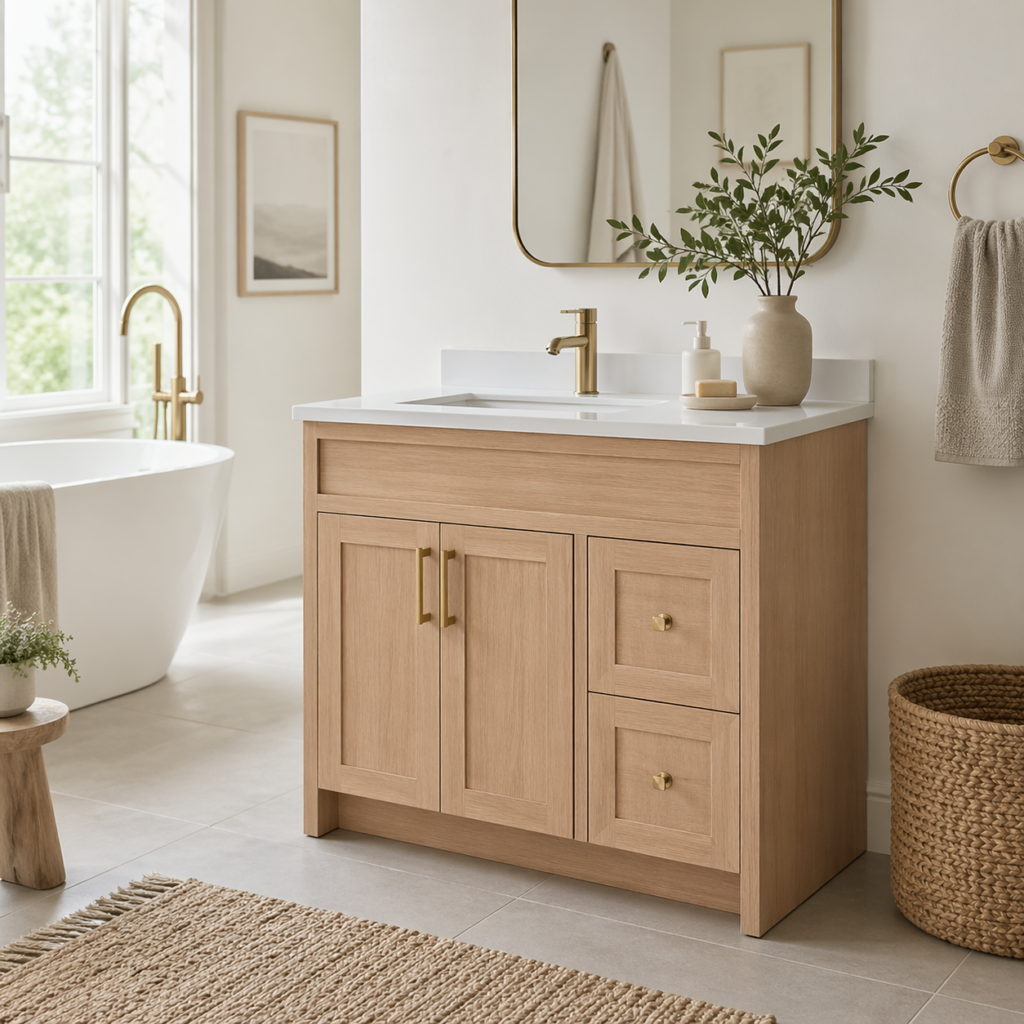 Oak Veneer Bathroom Vanity 36" with Countertop