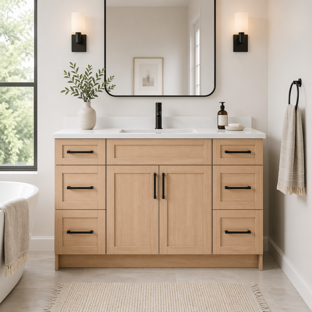 Oak Veneer Bathroom Vanity 48" with Countertop